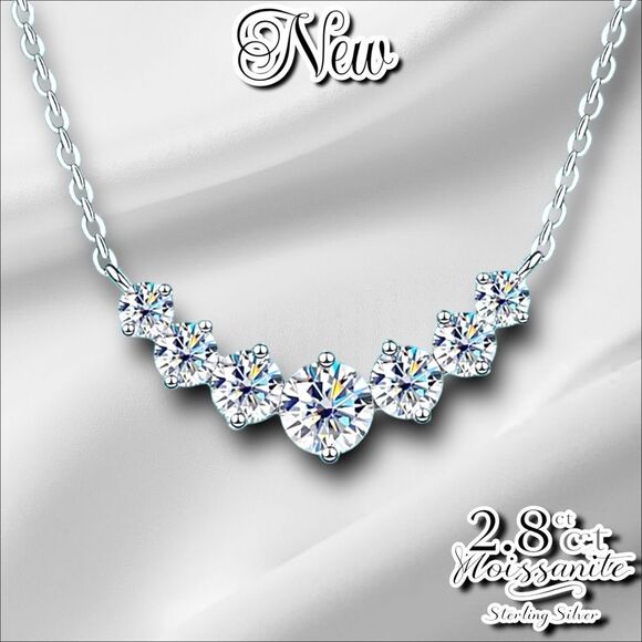 New 2.8ct Moissanite Sterling Silver Necklace with GRA and Certificate - Picture 1 of 7